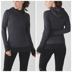 LULULEMON Think Fast Hoodie Heathered Herringbone Black Sz 6